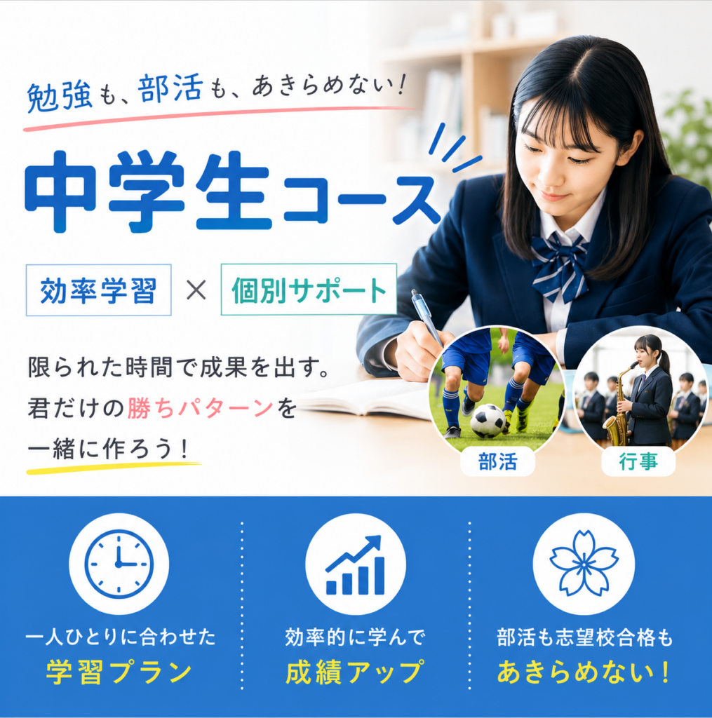 勉強も部活も、あきらめない!
中学生コース