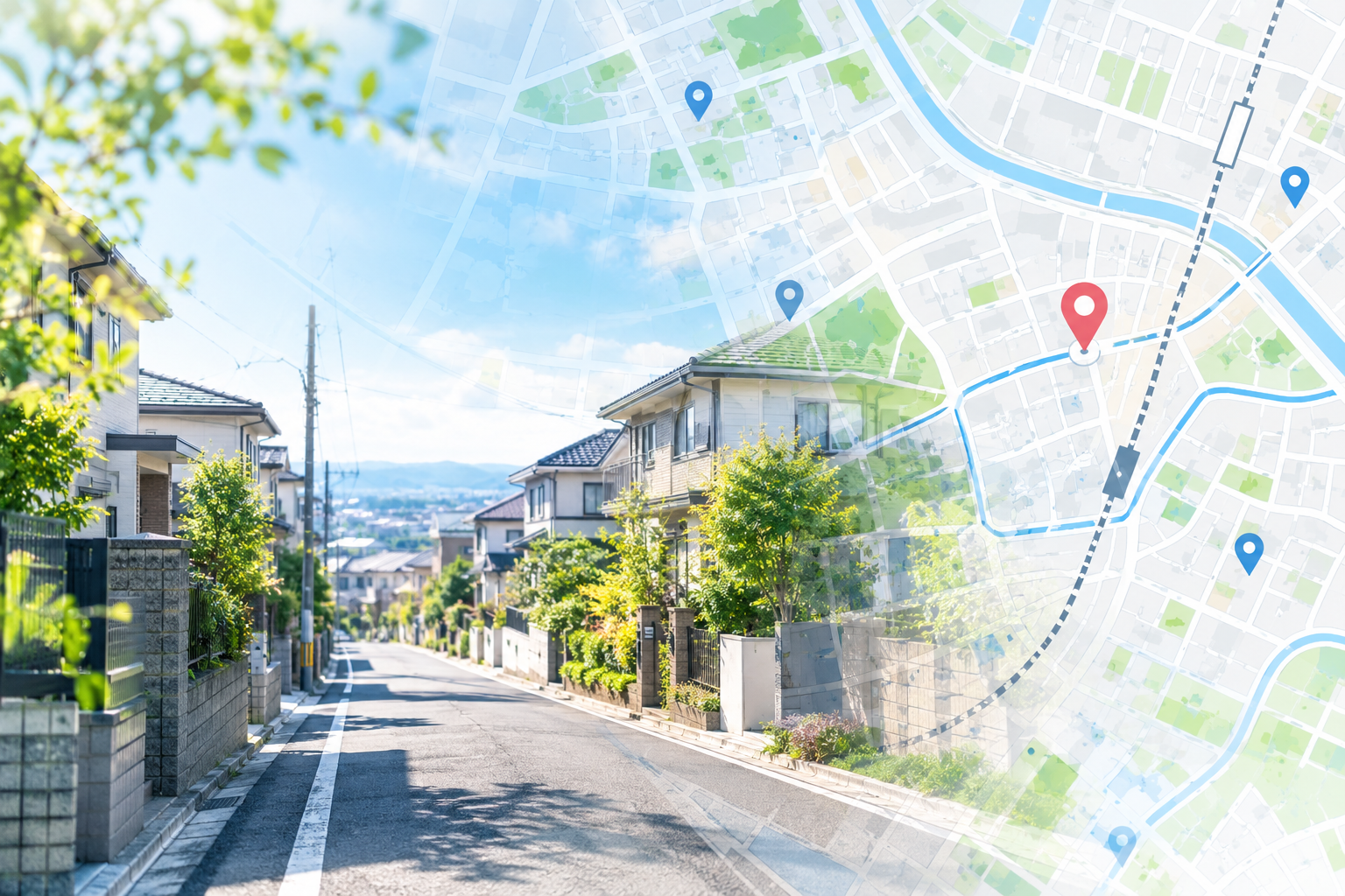 地図と街並み